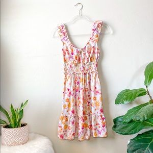 Wild Fable Pink and Orange Floral Smocked Dress